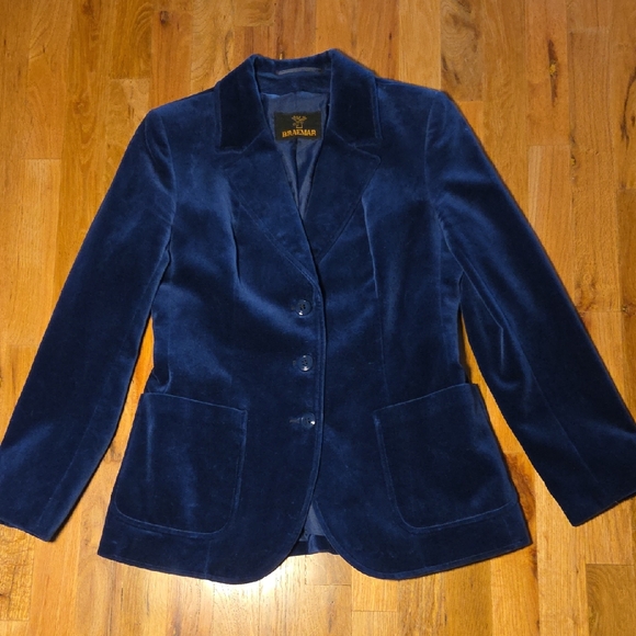 Braemar Navy Cotton Velvet Blazer Women’s Fitted Jacket Velour Classic   Size 14 - Picture 2 of 7